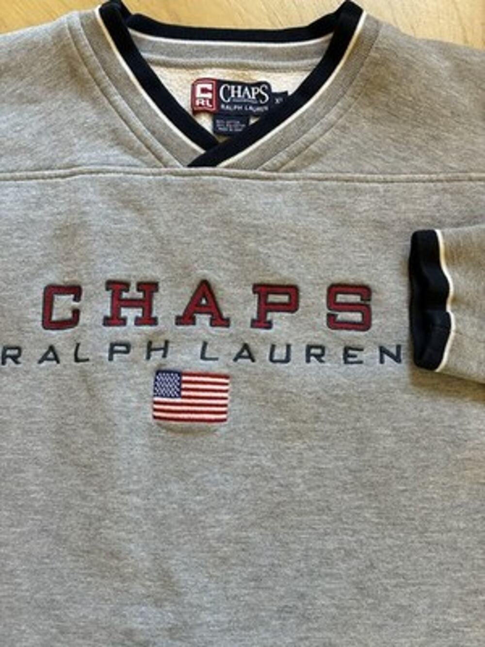 Vintage Ralph Lauren Chaps Sweatshirt XL Flag Spellout Logo Crewneck 90s Preppy